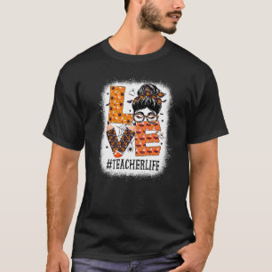 Camiseta Teacher Love Messy Bun Pumpkin Women Halloween Cos