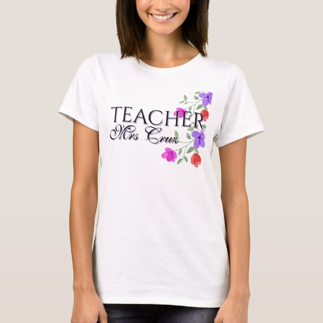 Camiseta Teacher Pretty Watercolor Floral Custom  (Anverso)