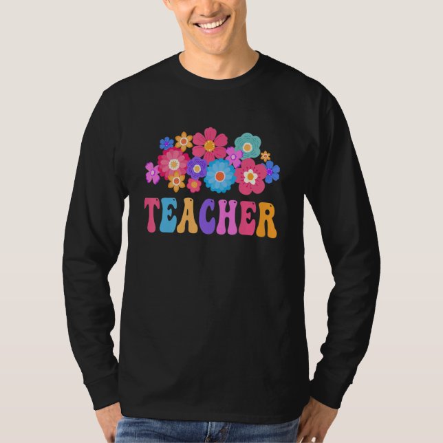 Camiseta Teacher Retro Groovy Flower Inspirational Colorful (Anverso)