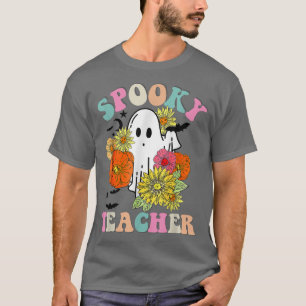 Camiseta Teacher Retro Groovy Sombrío Fall Floral Ghost Hal
