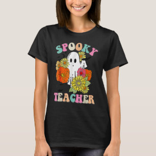 Camiseta Teacher Retro Groovy Sombrío Fall Floral Ghost Hal