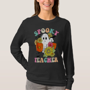 Camiseta Teacher Retro Groovy Sombrío Fall Floral Ghost Hal