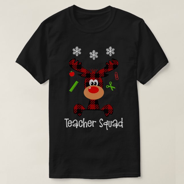 Camiseta Teacher Squad Christmas Reindeer Gift Buffalo Plai (Diseño del anverso)