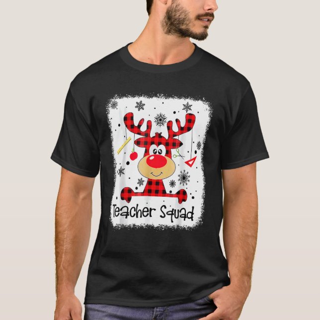 Camiseta Teacher Squad Cute Red Plaid Reindeer Snow  Christ (Anverso)