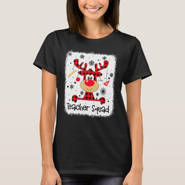 Camiseta Teacher Squad Cute Red Plaid Reindeer Snow  Christ (Anverso)