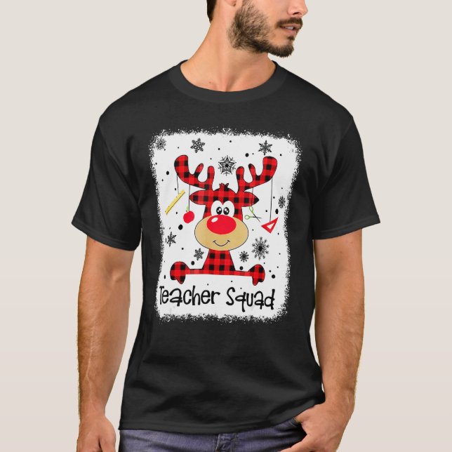 Camiseta Teacher Squad Cute Red Plaid Reindeer Snow  Christ (Anverso)