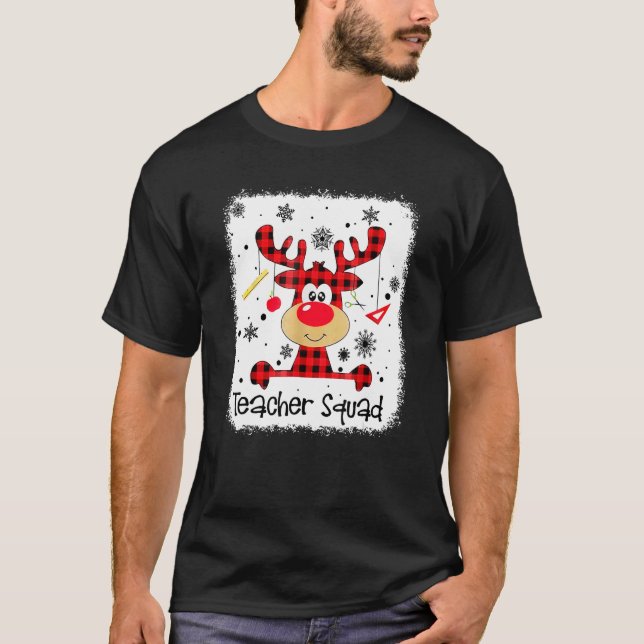 Camiseta Teacher Squad Cute Red Plaid Reindeer Snow  Christ (Anverso)