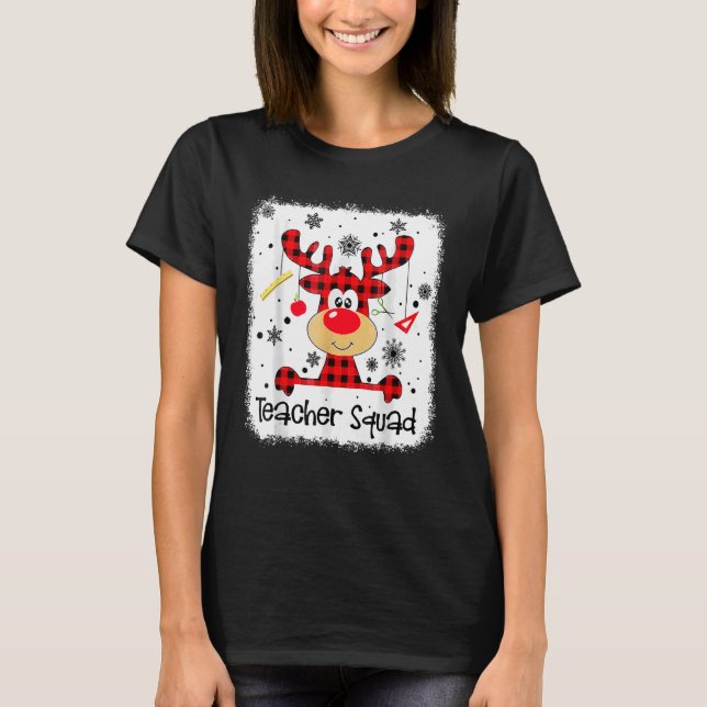 Camiseta Teacher Squad Cute Red Plaid Reindeer Snow  Christ (Anverso)