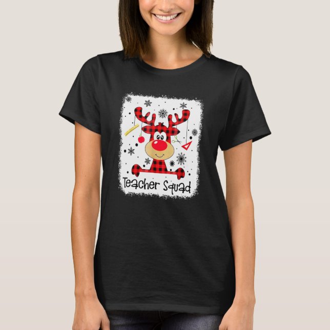 Camiseta Teacher Squad Cute Red Plaid Reindeer Snow  Christ (Anverso)