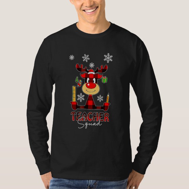 Camiseta Teacher Squad Plaid Reindeer Santa Hat Teacher Chr (Anverso)