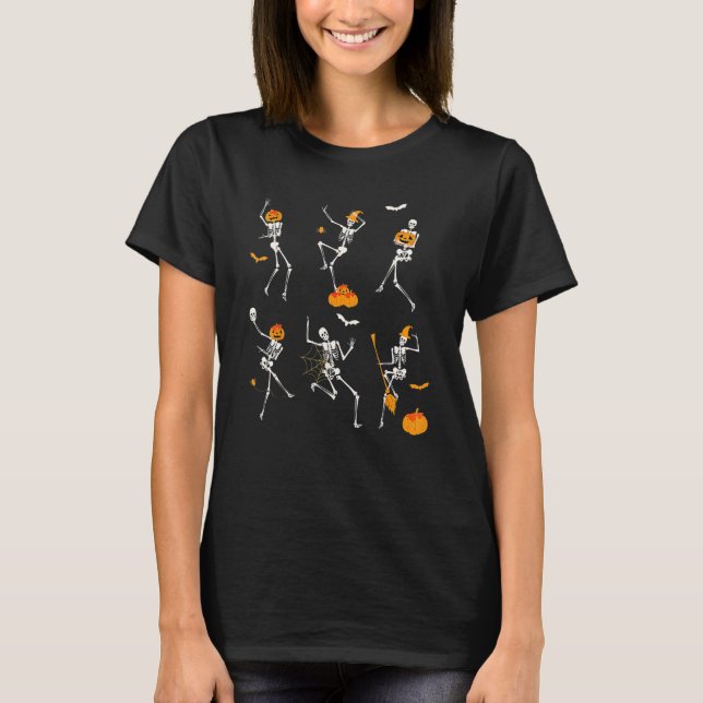 Camiseta Teacher Squad Retro Halloween Skeleton Dance Pumpk (Anverso)