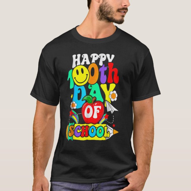 Camiseta Teacher Student 100th Days Apple Happy 100 Days Of (Anverso)