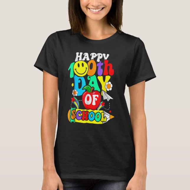 Camiseta Teacher Student 100th Days Apple Happy 100 Days Of (Anverso)