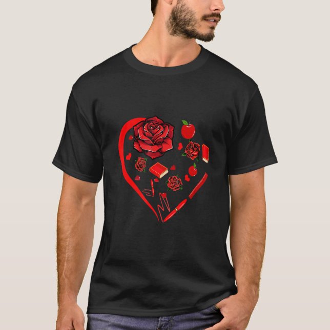 Camiseta Teacher Tools Flowers Heart Shape Funny Valentine  (Anverso)