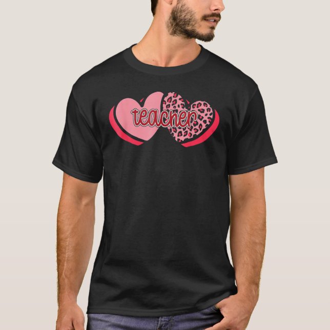 Camiseta Teacher Valentine Hearts Leopard Funny Valentines  (Anverso)