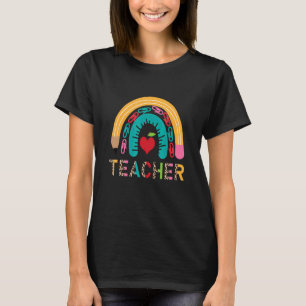 Camiseta Teacherlife Cute Heart Rainbow Teacher Life Leopar