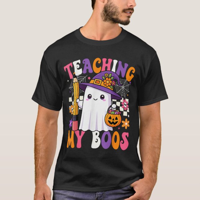Camiseta Teaching My Boos Ghost Teacher Cute Pencil Hallowe (Anverso)
