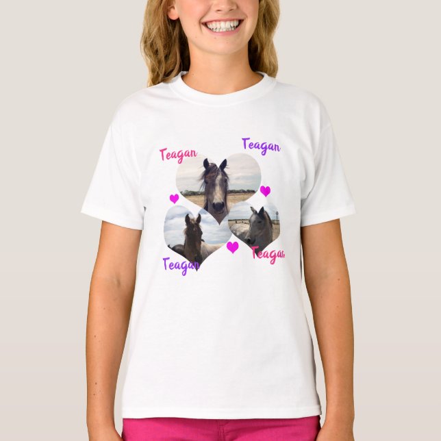 Camiseta Teagan Nombre Con Caballos En Corazón, (Anverso)
