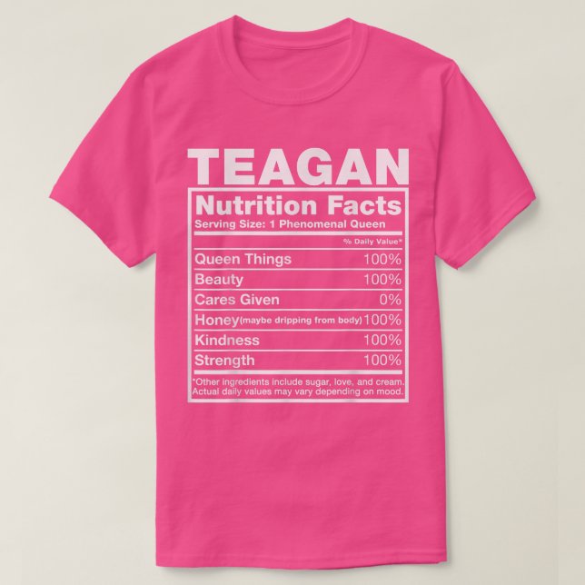 Camiseta Teagan Nutrition FactsTeagan Name Birthday  (Diseño del anverso)