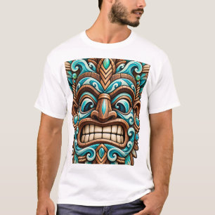 Camiseta Teal Carved Guardian Tiki Mask