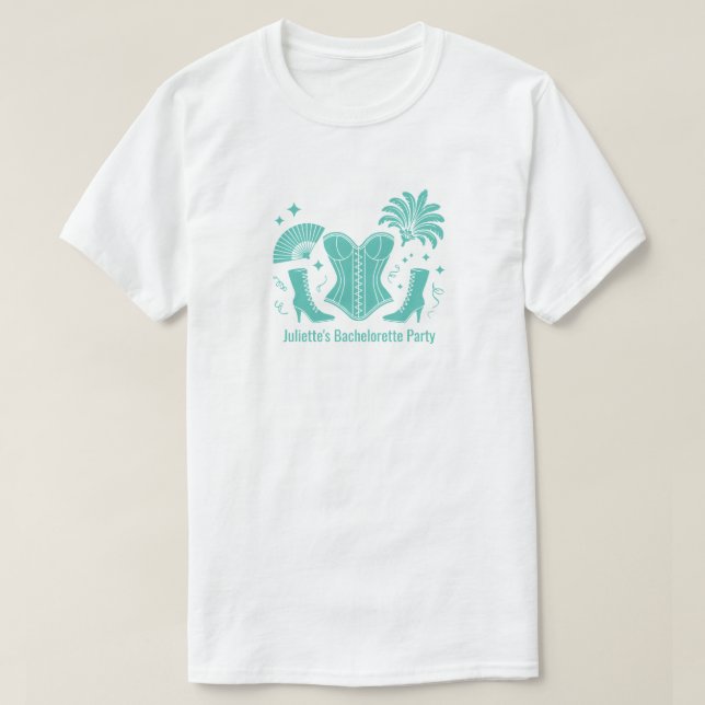 Camiseta Teal Las Vegas Showgirl Bridesmaid Bach Party (Diseño del anverso)