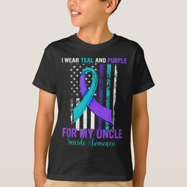 Camiseta Teal Purple Ribbon Suicide Awareness Flag Uncle  (Anverso)