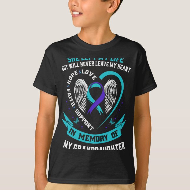 Camiseta Teal Purple Suicide Awareness Granddaughter Memori (Anverso)