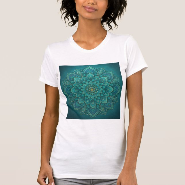 Camiseta Teal Tranquility Mandala – Boho Spiritual Art  (Anverso)