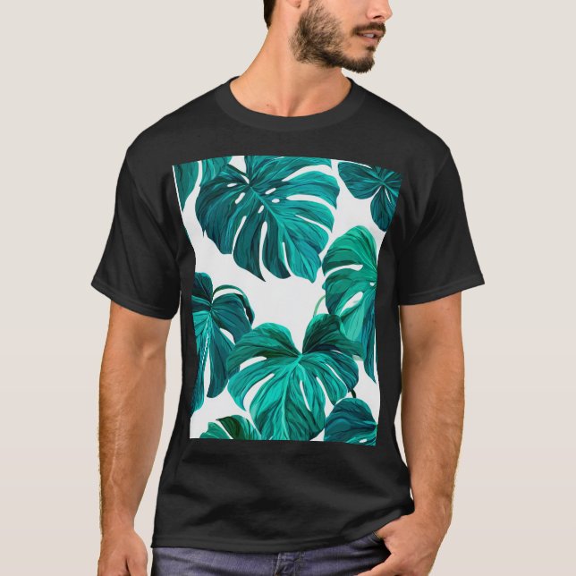 Camiseta Teal Tropical Monstera Leaf Seamless Pattern Art (Anverso)