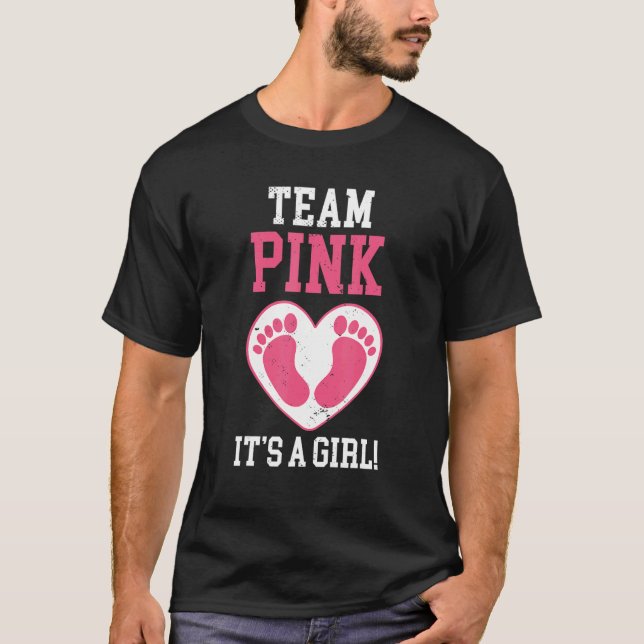 Camiseta Team Blue It's A Girl Pregnancy Foot Print Gender  (Anverso)