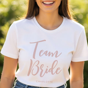 Camiseta Team Bride Nombre Personalizado Boda Polvo Rosa