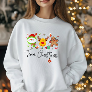Camiseta Team Christmas with Reindeer,Snowman & Gingerbread