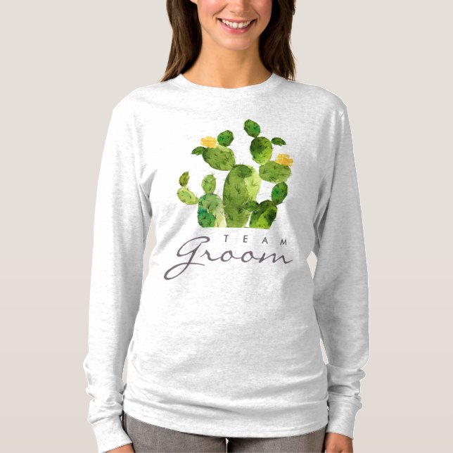 CAMISETA TEAM GROOM GREEN WATERCOLOR DESERT CACTUS FLOWER (Anverso)