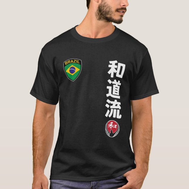 Camiseta Team Karate Wado Ryu Brazil Flag Kanji Japanese Ma (Anverso)