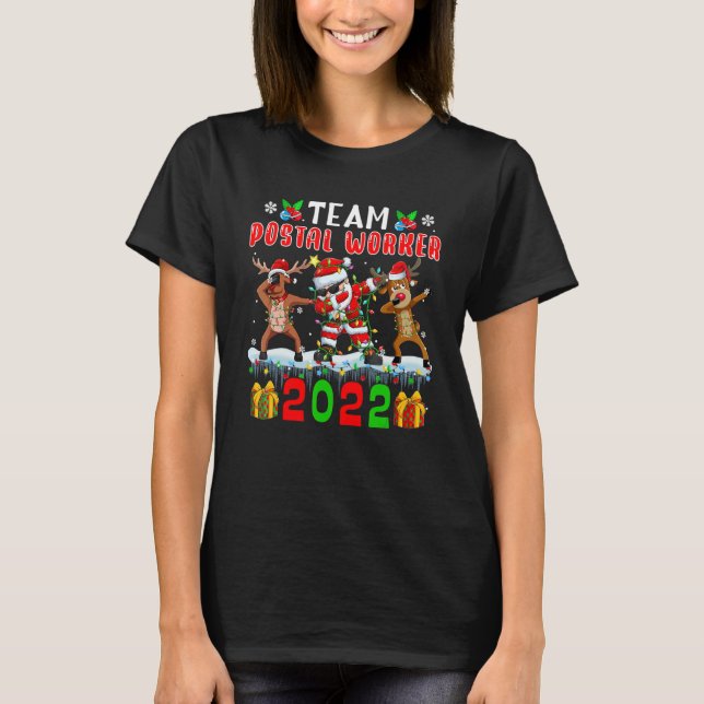 Camiseta Team Postal Worker 2022 Xmas Lights Dabbing Reinde (Anverso)