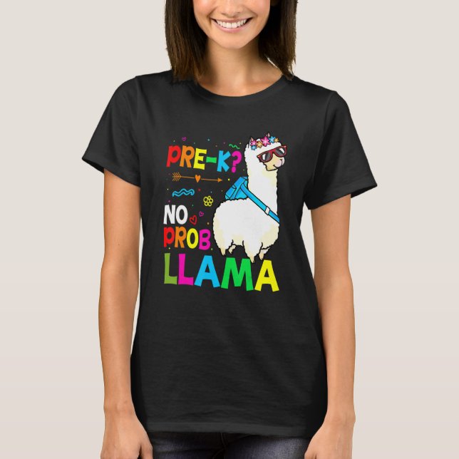 Camiseta Team Pre K Teacher Rainbow No Prob Llama 100th Day (Anverso)