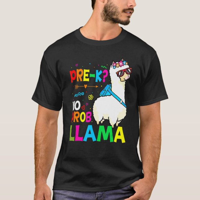Camiseta Team Pre K Teacher Rainbow No Prob Llama 100th Day (Anverso)