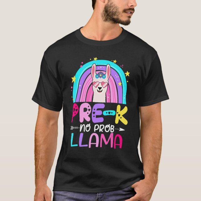 Camiseta Team Pre k Teacher Rainbow No Prob Llama 100th Day (Anverso)