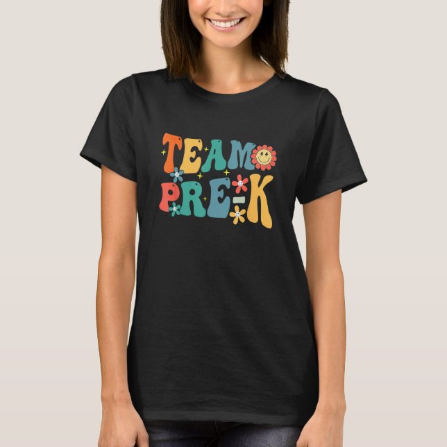 Camiseta Team Pre K Teacher Student Groovy Back To School F (Anverso)