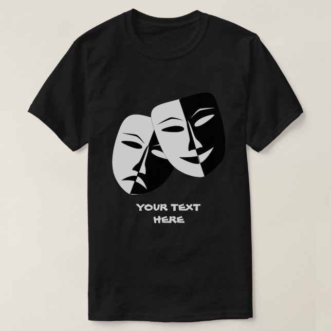 Camiseta Teatro Mask Comedia Tragedia Personalizado Blanco  (Diseño del anverso)
