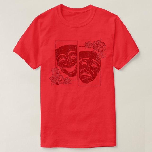 Camiseta Teatro Mask Drama Comedia suave Grunge Roses Rojos (Diseño del anverso)