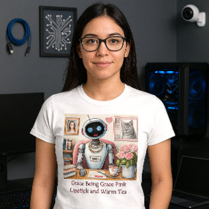 Camiseta Tech Girls Robot de IA Rosa Destello