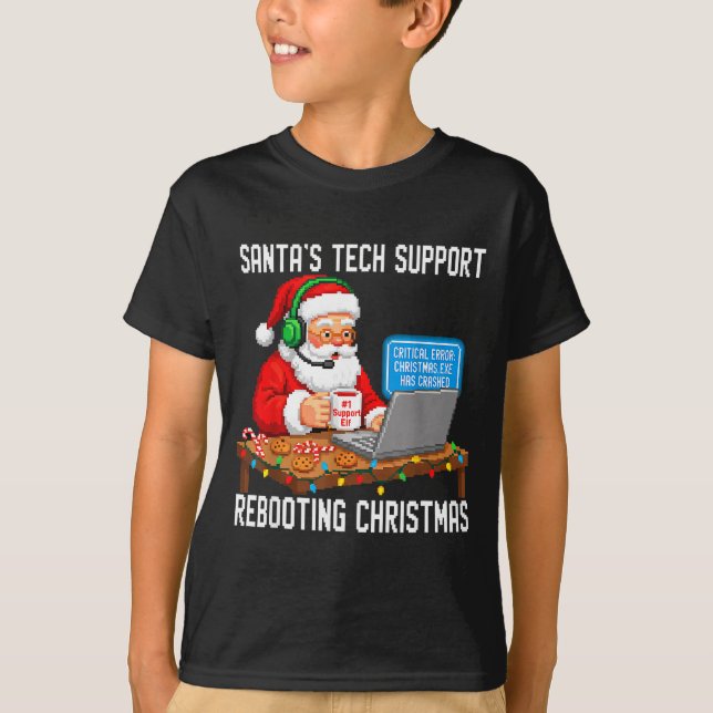 Camiseta Tech Santa's Support Rebooting Magic (Anverso)