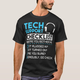 Camiseta Tech Support Checklist Funny Sysadmin Gift
