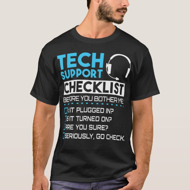 Camiseta Tech Support Checklist Funny Sysadmin Gift  (Anverso)