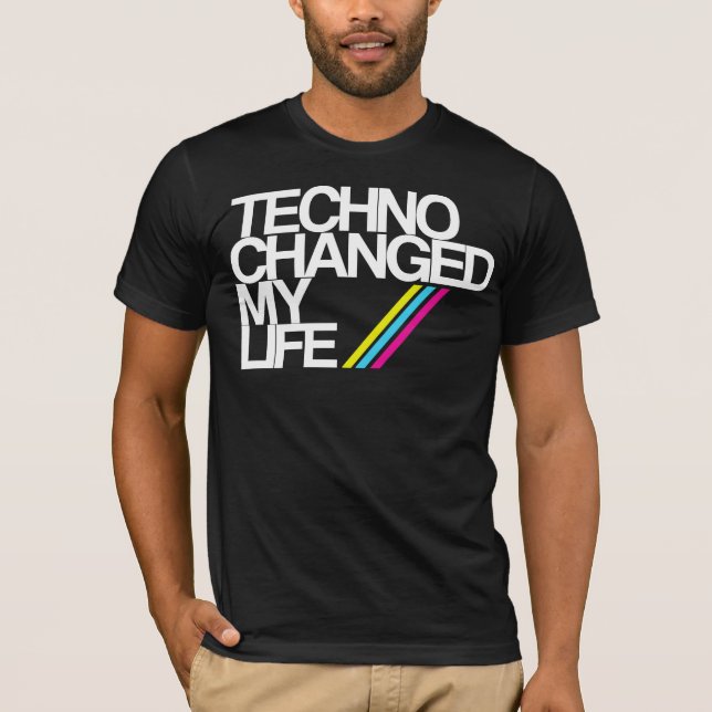 CAMISETA ¡TECHNO CHAGED MI VIDA!!! ¡EN NEGRO AHORA!! (Anverso)