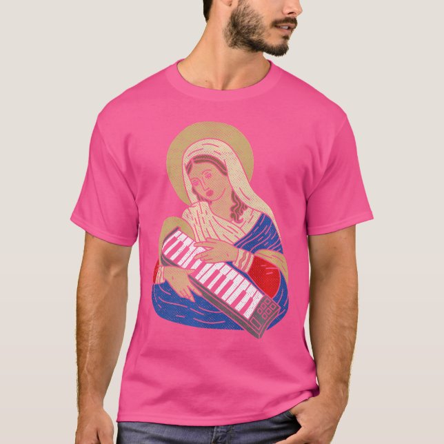 Camiseta Techno Dj Virgin Mary Con Un Audio Sintetizador 80 (Anverso)