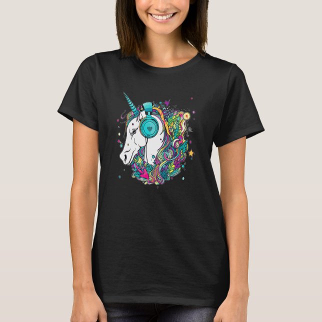 Camiseta Techno Unicorn Dj Music  EDM Festival (Anverso)