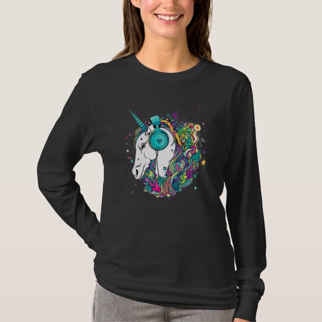 Camiseta Techno Unicorn Dj Music  EDM Festival (Anverso)