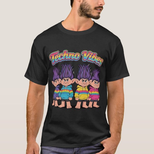 Camiseta Techno Vibes Troll Squad - Fiesta del Arcoíris Ret (Anverso)